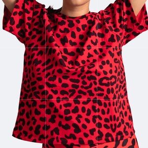 FOREVER 21 GIRLS CHEETAH PRINT T-SHIRT - RED/BLACK SIZE 5/6 (NEW WITH TAGS) A12